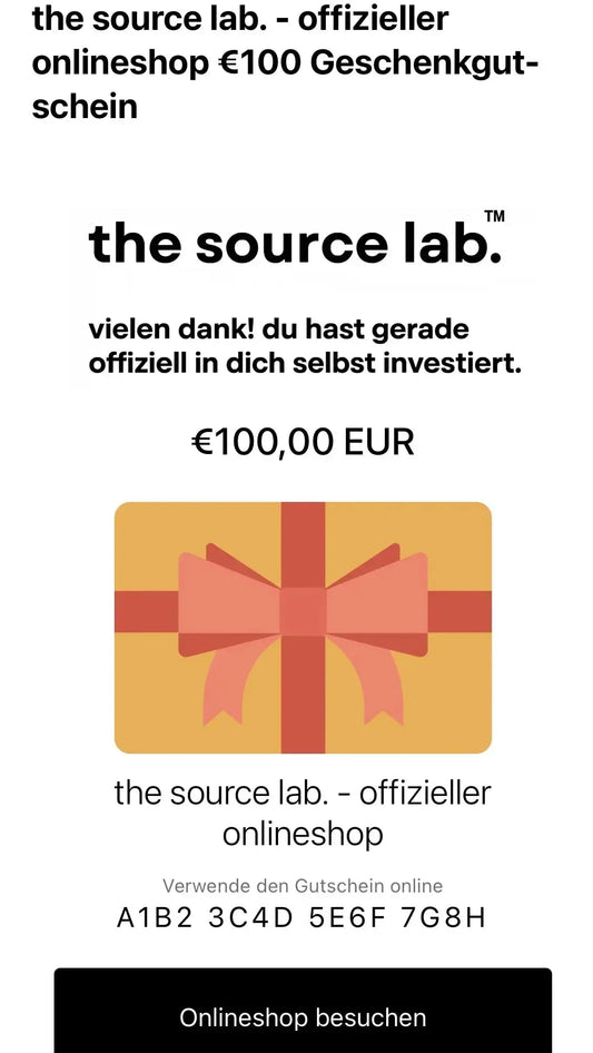 Geschenkgutscheine von THE SOURCE LAB, entspannende Wohlfühl-Gutscheine in ansprechender Gestaltung, ideal zum Verschenken