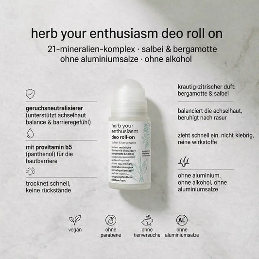 Deo Roll-on Herb Your Enthusiasm von THE SOURCE LAB mit Bergamotte und Salbei, inklusive Raumduft-Set, 50 ml.