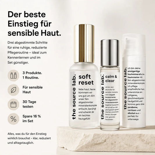Starter Bundle | Spray 50 ml + Creme 15 ml + Akutroller 10 ml
Kennenlern-Set für Pflege, Feuchtigkeit & kleine SOS-Momente