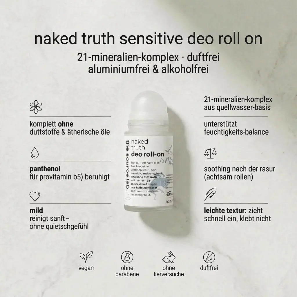 naked truth | sensitive deo roll on inklusive raumduftset | 50ml - Quellmed Shop