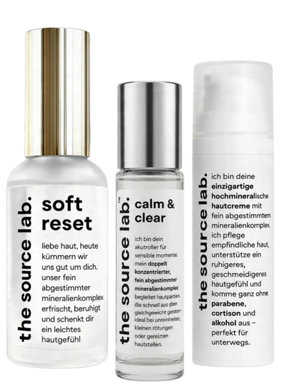 Starter Bundle | Spray 50 ml + Creme 15 ml + Akutroller 10 ml
Kennenlern-Set für Pflege, Feuchtigkeit & kleine SOS-Momente