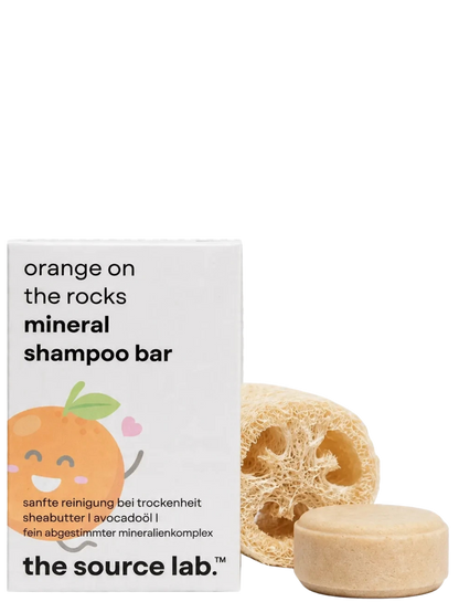 Orange on the Rocks | Feste Mineral Shampoo Bar I 50 g inkl. Luffa-Seifenkissen