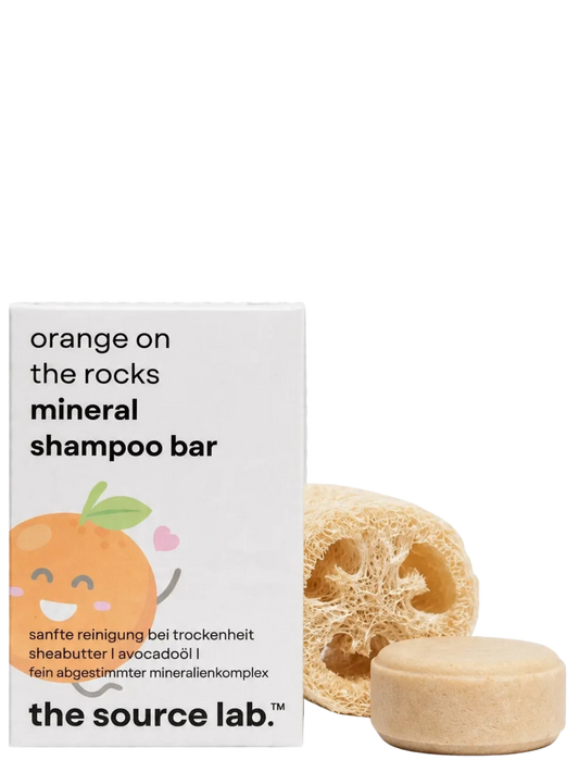 Orange on the Rocks | Champú sólido en barra | Hasta 60 lavados | 50 g con cojín de lufa para jabón