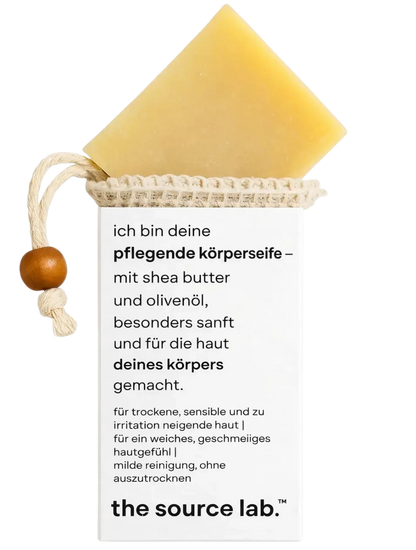 Sanfte 2-in-1-Ganzkörperseife mit Peelingbeutel | Reinigung und Pflege in einem Schritt | 100 g