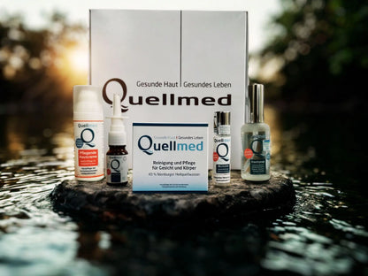 Quellmed GOLD Edition – Komplette Hautpflege für Gesicht und Körper mit Hautspray, Creme, Reinigung & Akutpflege – Für empfindliche Haut und Hautirritationen - Quellmed Shop