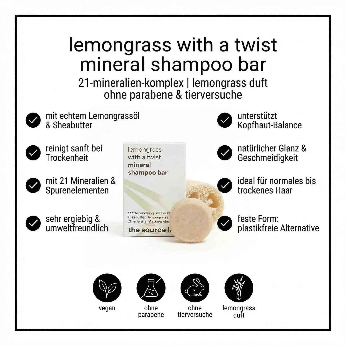 lemongrass with a twist I mineral shampoo bar I inklusive seifenkissen I 50g THE SOURCE LAB