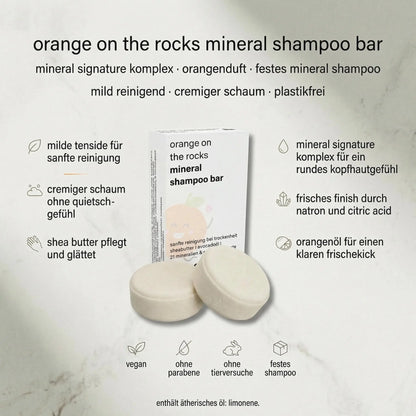 orange on the rocks I mineral shampoo bar I inklusive seifenkissen I 50g THE SOURCE LAB