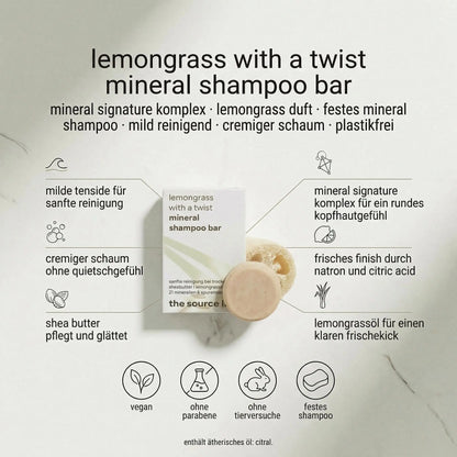 lemongrass with a twist I mineral shampoo bar I inklusive seifenkissen I 50g THE SOURCE LAB