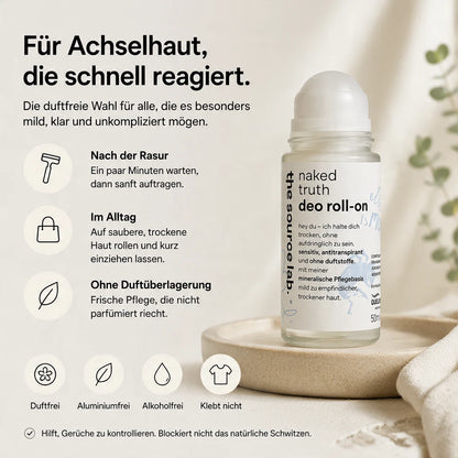 Naked Truth | Sensitive Deo Roll-on ohne Duftstoffe inkl. Raumduft-Set | 50 ml