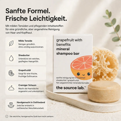 Grapefruit with Benefits | Feste Mineral Shampoo Bar | 50 g inkl. Luffa-Seifenkissen