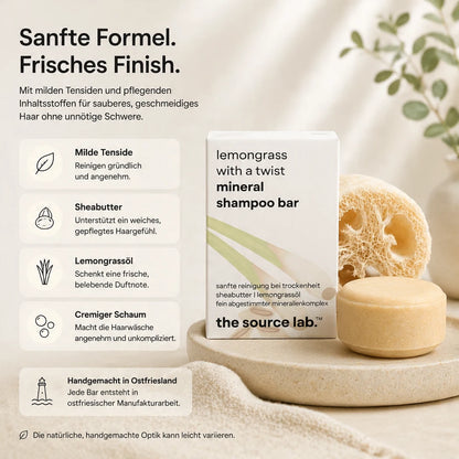 Lemongrass with a Twist | Feste Mineral Shampoo Bar | 50 g inkl. Luffa-Seifenkissen