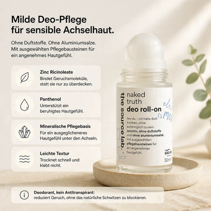 Naked Truth | Sensitive Deo Roll-on ohne Duftstoffe inkl. Raumduft-Set | 50 ml