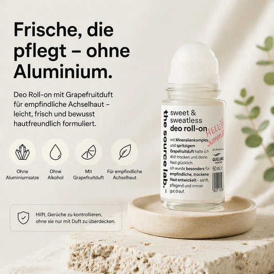 Sweet & Sweatless | Deo Roll-on mit Grapefruitduft inkl. Raumduft-Set | 50 ml