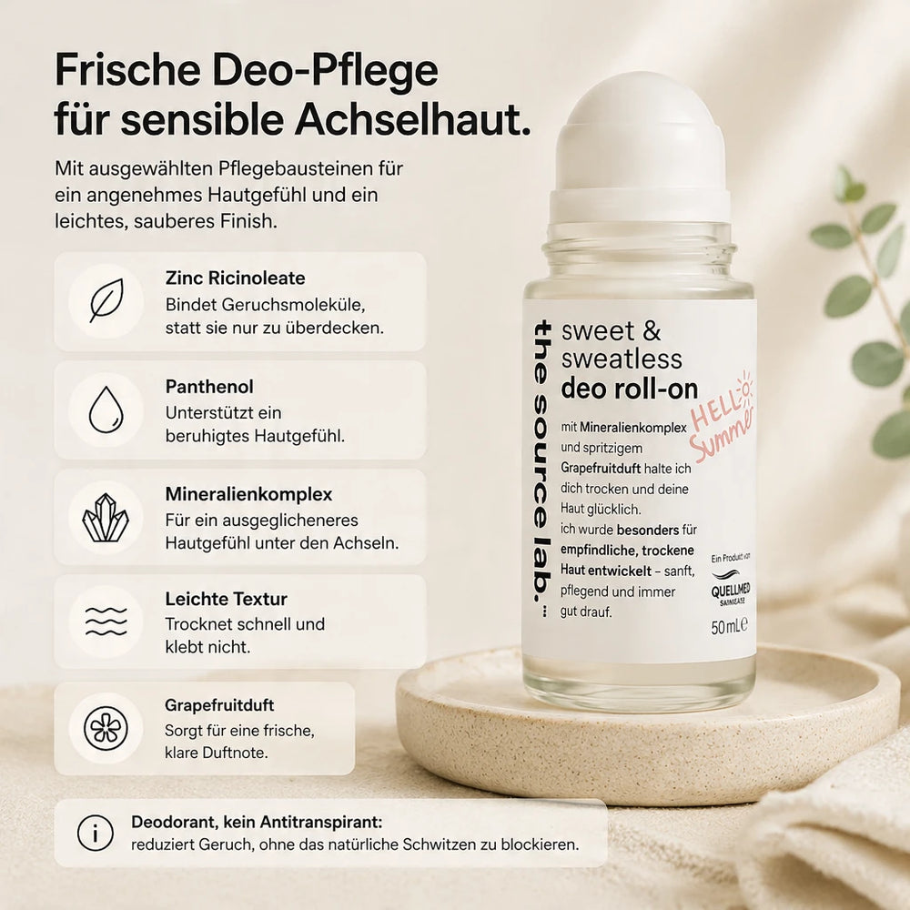 Sweet & Sweatless | Deo Roll-on mit Grapefruitduft inkl. Raumduft-Set | 50 ml