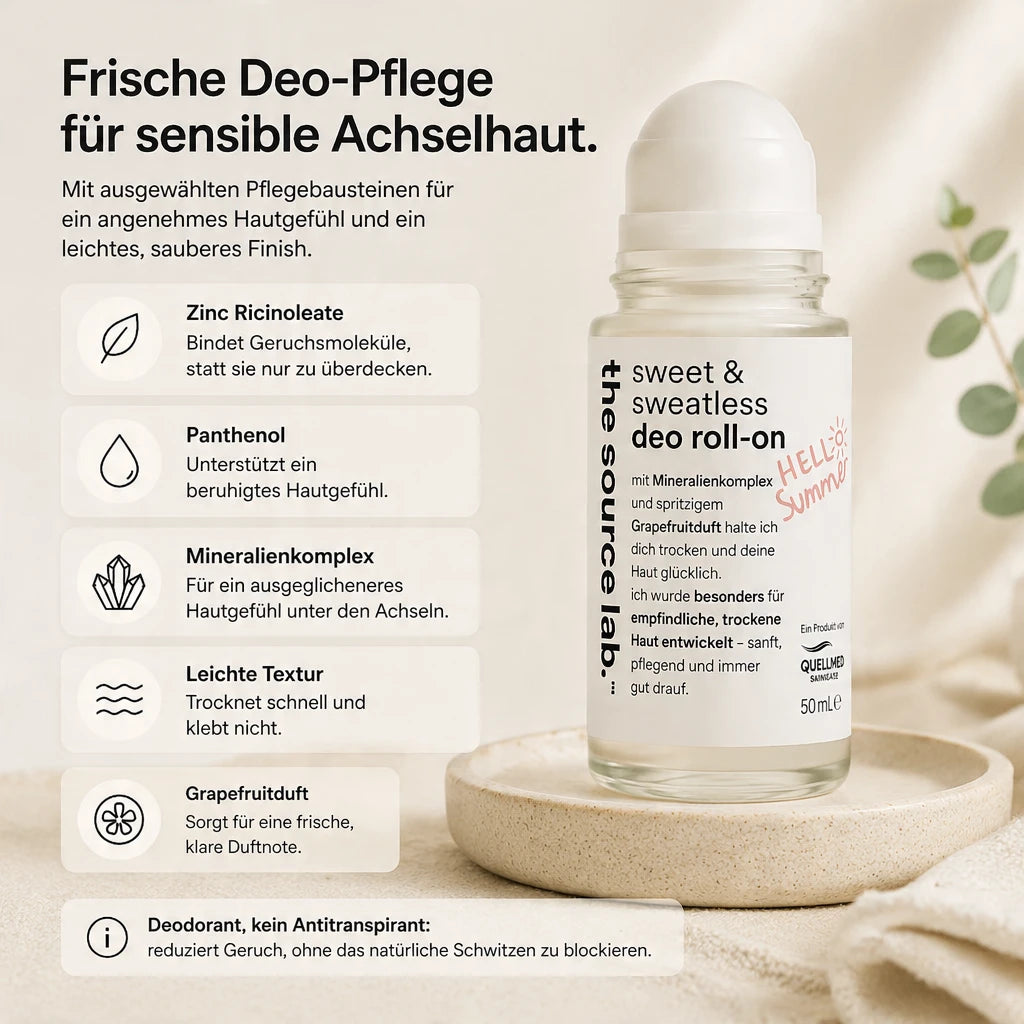 Sweet & Sweatless | Deo Roll-on mit Grapefruitduft inkl. Raumduft-Set | 50 ml