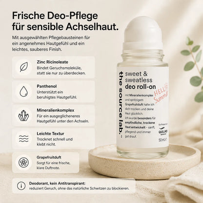 Sweet & Sweatless | Deo Roll-on mit Grapefruitduft inkl. Raumduft-Set | 50 ml