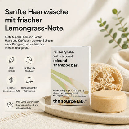 Lemongrass with a Twist | Feste Mineral Shampoo Bar | 50 g inkl. Luffa-Seifenkissen