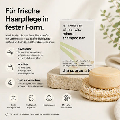 Lemongrass with a Twist | Feste Mineral Shampoo Bar | 50 g inkl. Luffa-Seifenkissen