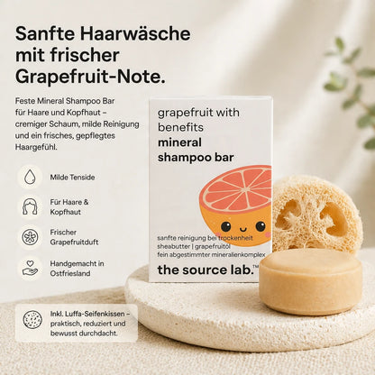 Grapefruit with Benefits | Feste Mineral Shampoo Bar | 50 g inkl. Luffa-Seifenkissen