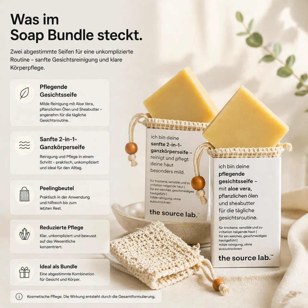 Soap Bundle | Zwei feste Seifen für Gesicht und Körper inkl. Peelingbeutel | 200 g