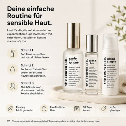 Starter Bundle | Spray 50 ml + Creme 15 ml + Akutroller 10 ml
Kennenlern-Set für Pflege, Feuchtigkeit & kleine SOS-Momente