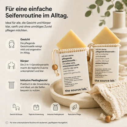 Soap Bundle | Zwei feste Seifen für Gesicht und Körper inkl. Peelingbeutel | 200 g
