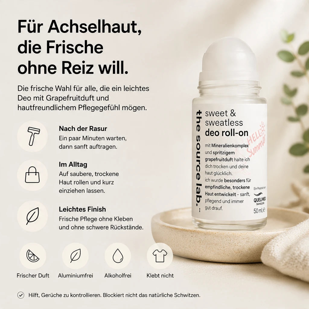 Sweet & Sweatless | Deo Roll-on mit Grapefruitduft inkl. Raumduft-Set | 50 ml