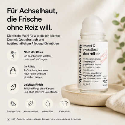 Sweet & Sweatless | Deo Roll-on mit Grapefruitduft inkl. Raumduft-Set | 50 ml
