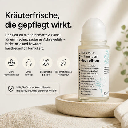 Herb Your Enthusiasm | Deo Roll-on mit Bergamotte & Salbei inkl. Raumduft-Set | 50 ml