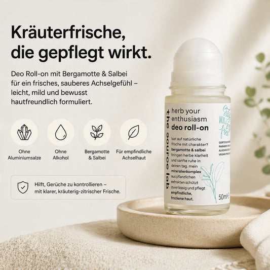 Herb Your Enthusiasm | Deo Roll-on mit Bergamotte & Salbei inkl. Raumduft-Set | 50 ml