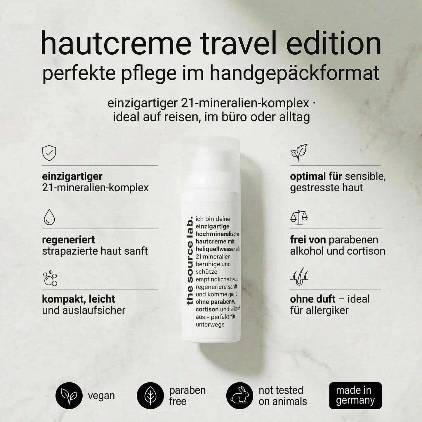 plain & simple travel edition | effektive, hochmineralische Feuchtigkeitspflege für unterwegs | 15ml - Quellmed Shop