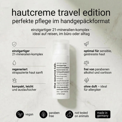 plain & simple travel edition | effektive, hochmineralische Feuchtigkeitspflege für unterwegs | 15ml - Quellmed Shop