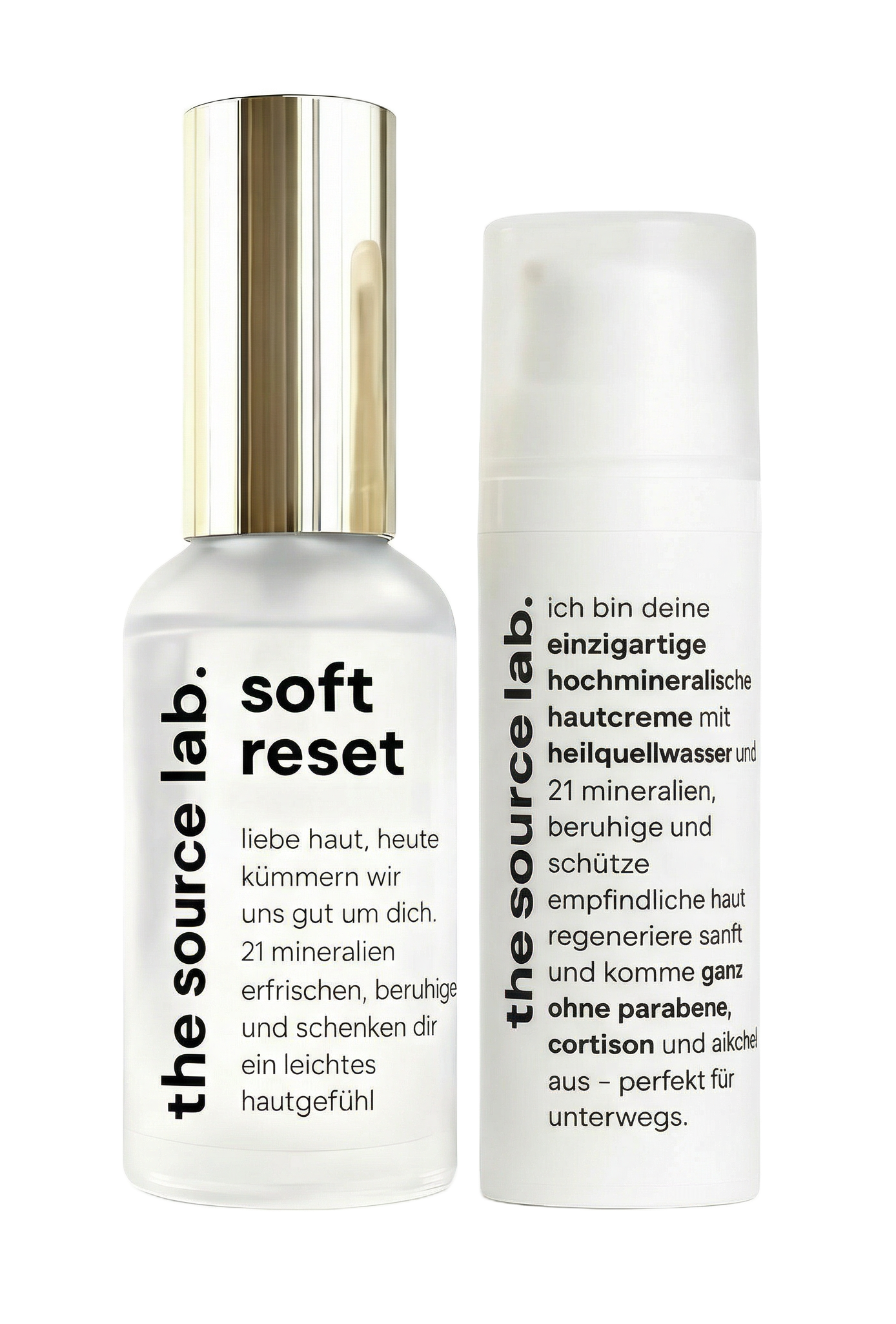 Vorteilspaket von THE SOURCE LAB mit zwei klaren Schritten für sensible, irritierte Haut, inklusive Reinigung und Pflegeprodukte.