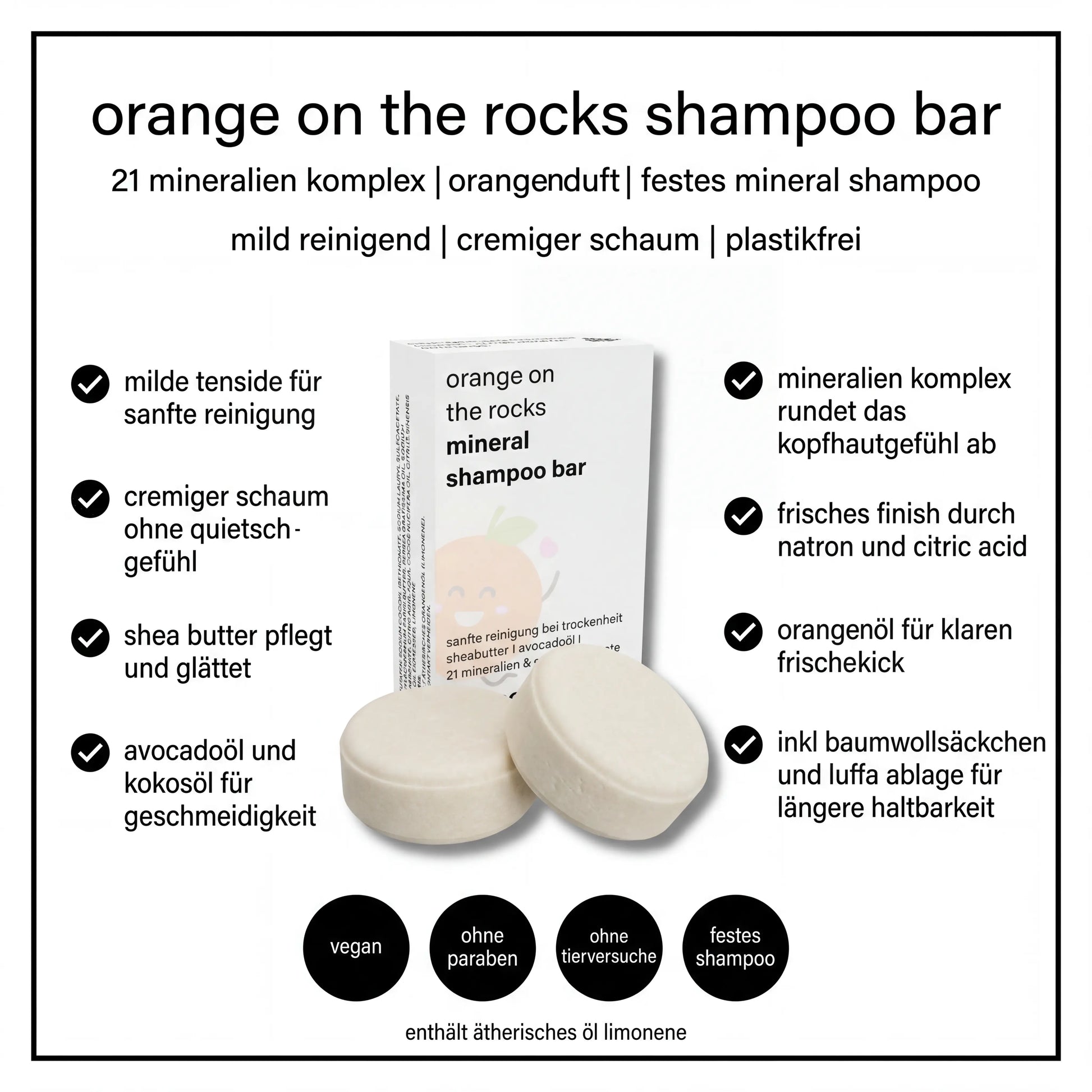 orange on the rocks I mineral shampoo bar 50g I inklusive seifenkissen THE SOURCE LAB