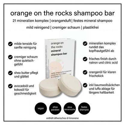 orange on the rocks I mineral shampoo bar 50g I inklusive seifenkissen THE SOURCE LAB