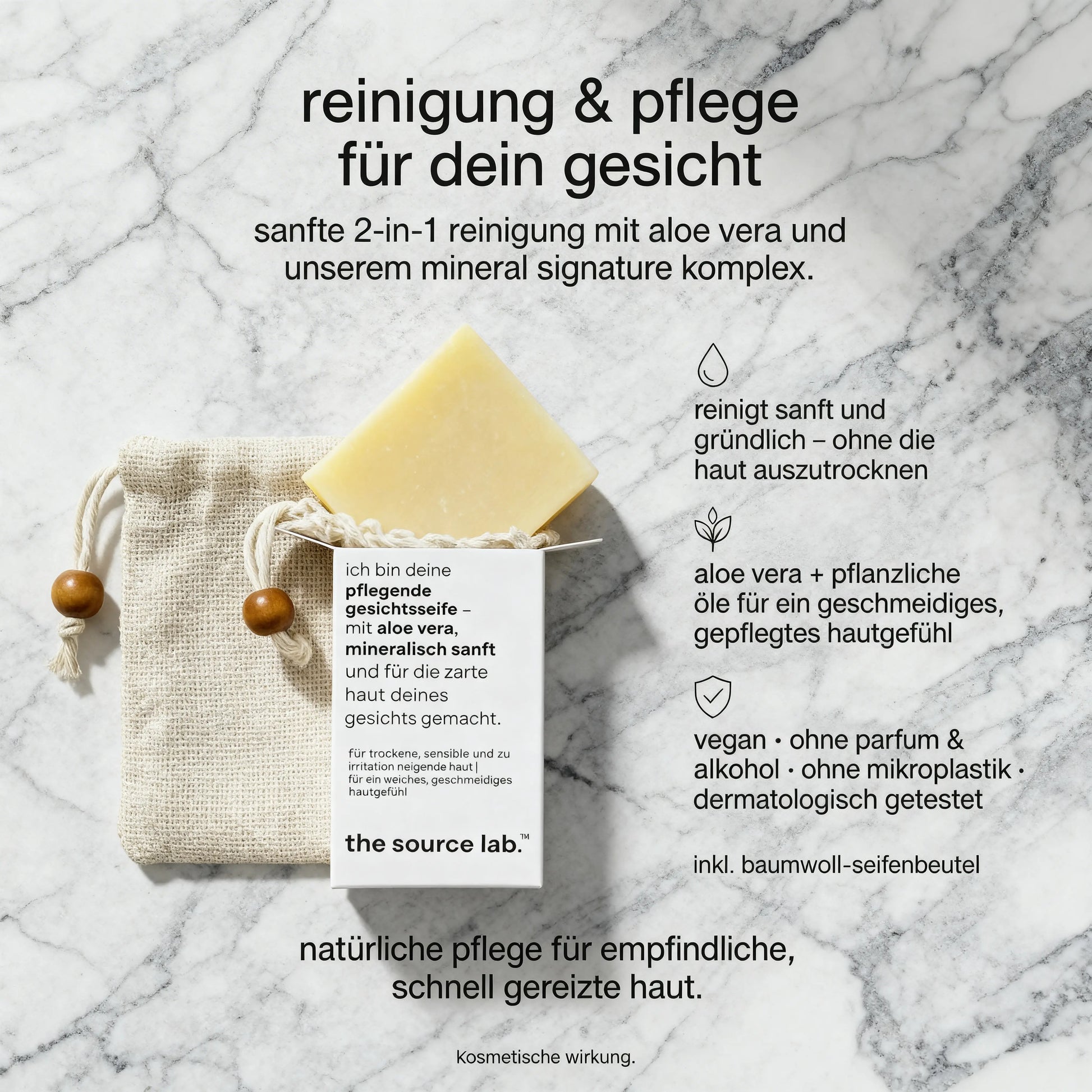pflegende gesichtsseife | strahlend seidige haut inkl. peelingbeutel | 100g - Quellmed Shop